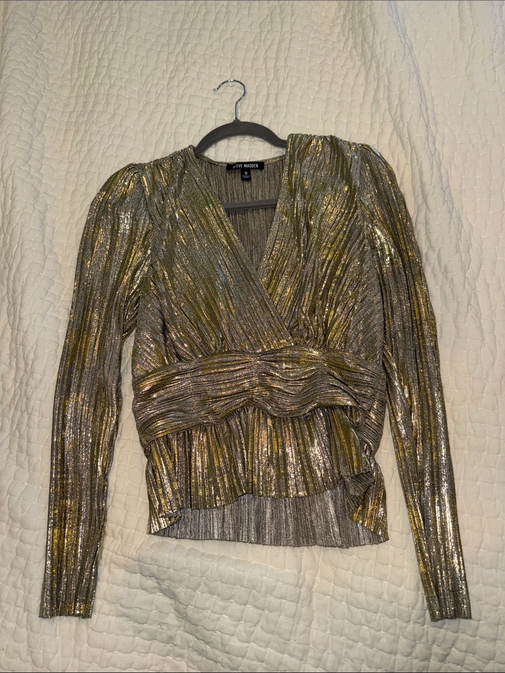 Steve Madden Metallic Gold & Silver Pleated Wrap Top
